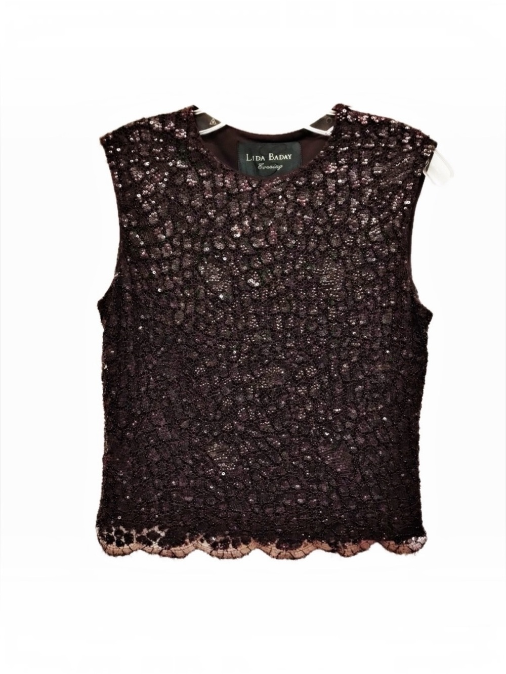 Lida Baday Evening Sequin Beaded Lace Sleeveless Top M Bergdorf Goodman
